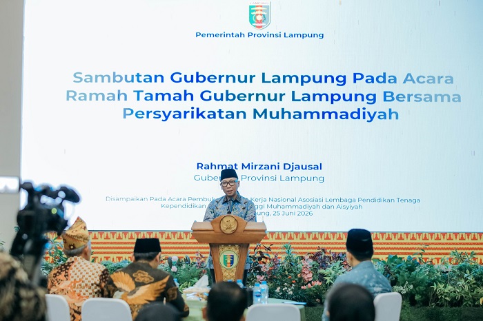 RAKORNAS LPTK PTMA di Lampung, Gubernur dan Wamendikdasmen bersilaturahmi di Mahan Agung Bandarlampung, Kamis (25/6/2026). [Adp]