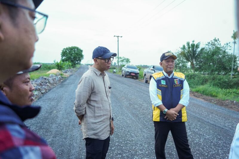 Gubernur Rahmat Mirzani Djausal, melakukan peninjauan langsung terhadap progres pengerjaan infrastruktur jalan pada ruas Rawa Jitu - Umbul Mesir, Kabupaten Tulang Bawang [pl]