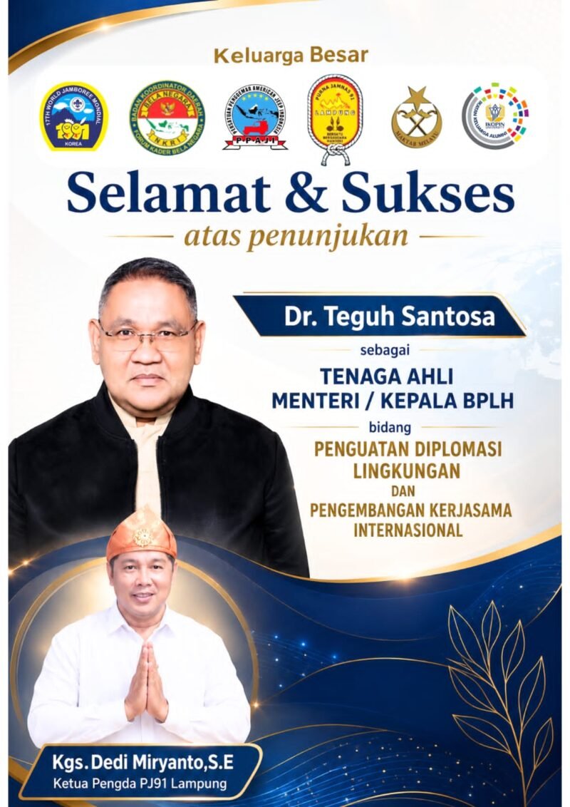 Penunjukan Dr. Teguh Santosa sebagai Tenaga Ahli Menteri/Kepala Badan Pengendalian Lingkungan Hidup (BPLH) bidang Penguatan Diplomasi Lingkungan dan Pengembangan Kerja Sama Internasional mendapat apresiasi dari berbagai kalangan.[De]