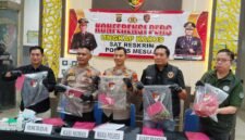Team Tekab 308, Polres Mesuji, Polda Lampung, bergerak cepat memburu para pelaku pembunuhan satwa dilindungi Tapir yang videonya viral di jagat maya, Kabupaten Mesuji.[Nya]