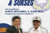 Ketua Dewan Pimpinan Wilayah Ikatan Keluarga Minang (DPW IKM) Provinsi Bengkulu, Alboy Novebra, S.Kom., M.H.,secara aklamasi terpilih sebagai Ketua Askot PSSI Kota Bengkulu masa bakti 2026-2030.[De]