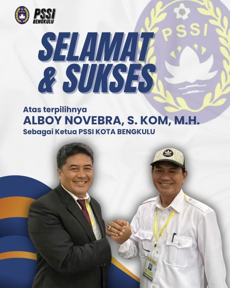 Ketua Dewan Pimpinan Wilayah Ikatan Keluarga Minang (DPW IKM) Provinsi Bengkulu, Alboy Novebra, S.Kom., M.H.,secara aklamasi terpilih sebagai Ketua Askot PSSI Kota Bengkulu masa bakti 2026-2030.[De]