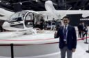 Denon Prawiraatmadja, CEO sekaligus pendiri Whitesky Group, perusahaan operator helikopter dari Indonesia, berfoto bersama sebuah pesawat eVTOL VE25-100 dalam ajang INTERNATIONAL ADVANCED AIR MOBILITY EXPO 2026 di Shanghai, China timur. [Xin]