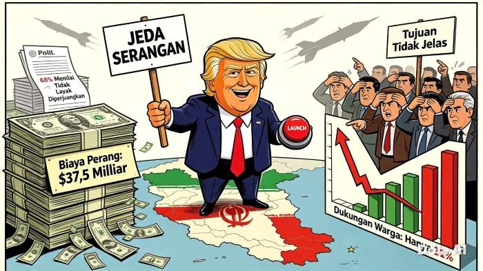 Ilustrasi Perang AS - Iran dan sikap masyarakat AS.