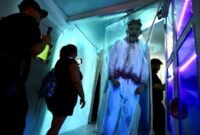Sejumlah pengunjung mengabadikan foto pada malam pembukaan Halloween Horror Nights 2024 di Universal Studios Hollywood di Los Angeles, California, Amerika Serikat, pada 5 September 2024. (Xin)
