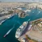 Foto dokumentasi dari udara yang diabadikan pada 26 Juli 2023 ini memperlihatkan pemandangan Pelabuhan Piraeus di Yunani. (Xin)