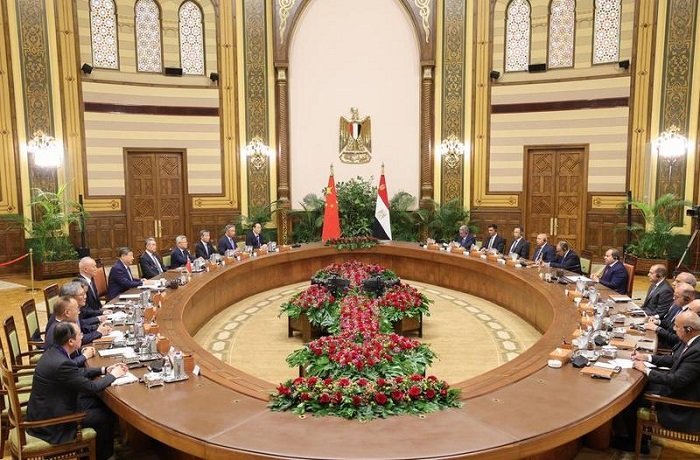 Presiden Tiongkok Xi Jinping menggelar pembicaraan dengan Presiden Mesir Abdel Fattah El-Sisi di Kairo, Mesir, pada 2 September 2026. (Xinhua)