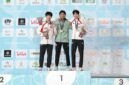 Antasyafi Robby Al Hilmi naik ke podium setelah meraih gelar juara untuk nomor speed putra pada 11 September 2026. (Xinhua)
