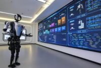Sebuah robot pemandu humanoid memperkenalkan pusat pelatihan robot humanoid kepada para tamu di Kota Cixi, Provinsi Zhejiang, Tiongkok timur, pada 3 September 2026. [Xinhua]
