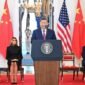 
Presiden Tiongkok Xi Jinping berpidato dalam upacara penyambutan yang digelar oleh Presiden Amerika Serikat (AS) Donald Trump di Gedung Putih di Washington DC, AS, pada 24 September 2026. (Xinhua)