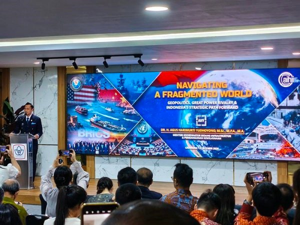 Menteri Koordinator Bidang Infrastruktur dan Pembangunan Kewilayahan Republik Indonesia (RI) Agus Harimurti Yudhoyono (AHY) menyampaikan pidato utama bertajuk 
