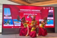 Foto yang diabadikan pada 25 Mei 2026 ini memperlihatkan penampilan tarian tradisional Bali dalam acara Sales Mission yang digelar oleh Kementerian Pariwisata Republik Indonesia di Guangzhou, Tiongkok selatan. (Xinhua)