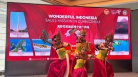 
Foto yang diabadikan pada 25 Mei 2026 ini memperlihatkan penampilan tarian tradisional Bali dalam acara Sales Mission yang digelar oleh Kementerian Pariwisata Republik Indonesia di Guangzhou, Tiongkok selatan. (Xinhua)